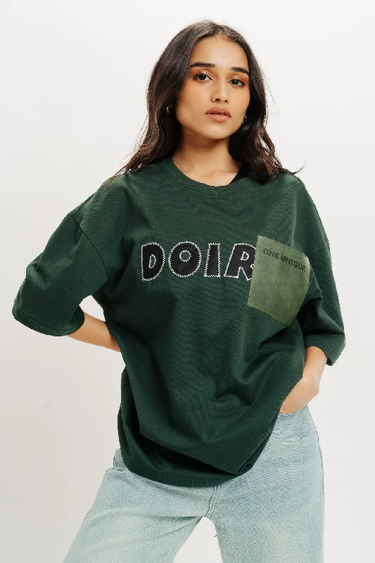 Women's Comfortable Lounge Attire Dark Green Doir Tee