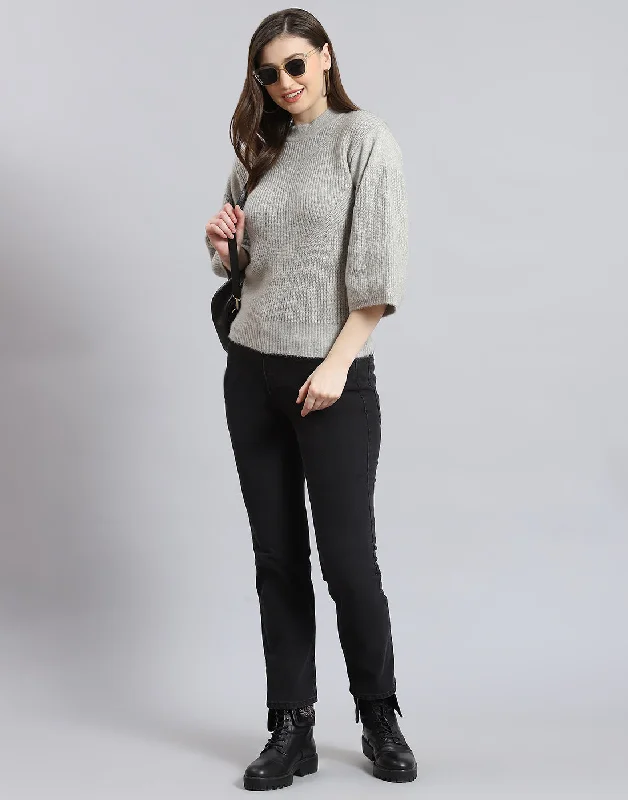 Stylish Loungewear for Women Women Grey Self Design Round Neck 3/4th Sleeve Sweater