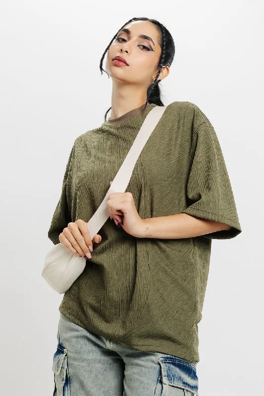 Women's Garments Basic Olive T-Shirt