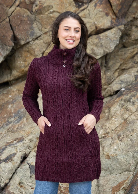 Women's Seasonal Clothing Aran Long Fitted Coat | Burgundy