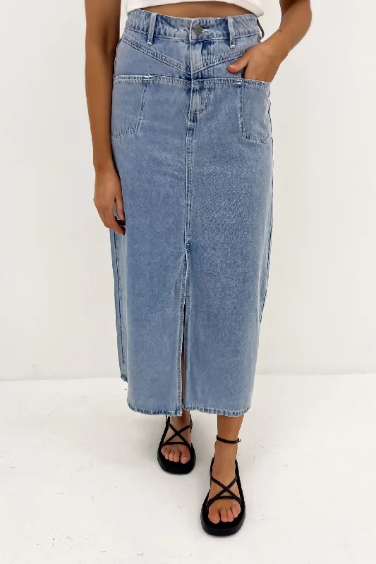 Timeless Women's Apparel Eryn Denim Maxi Skirt Blue