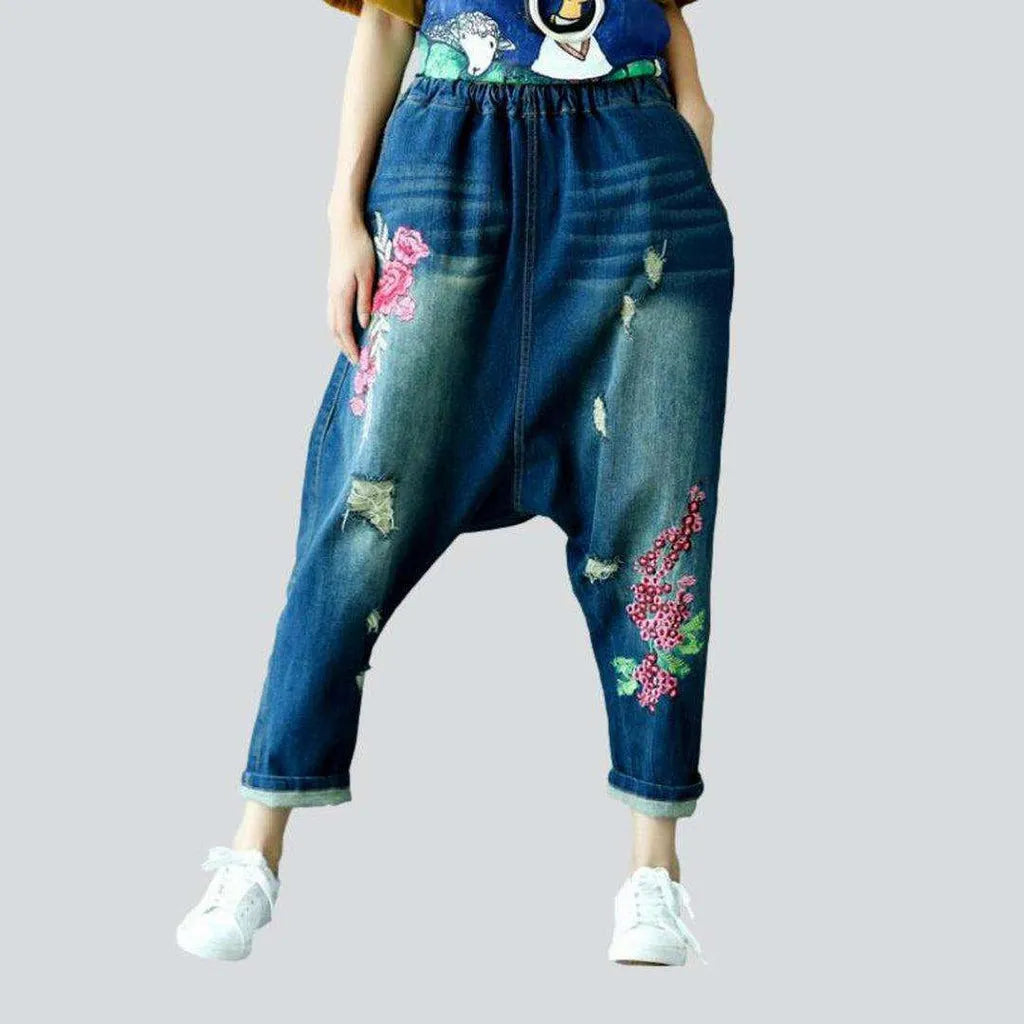 Trendy Outfits For Girls Embroidered ripped harem denim pants