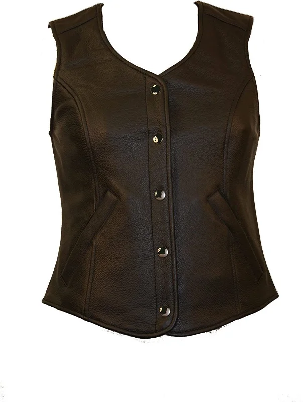 Women's Romantic Outfit First Manufacturing FML565CCF Women’s Black Plain Side Conceal and Storage Pocket Leather Vest