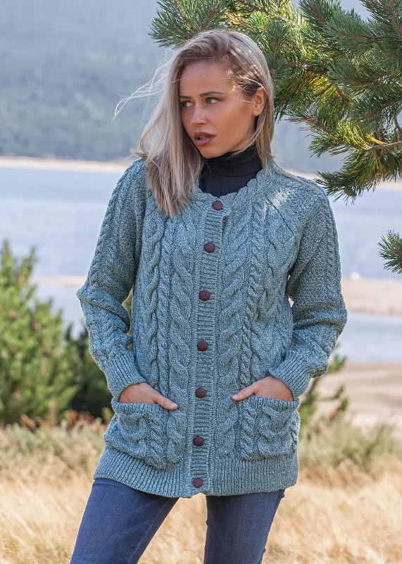 Women's Fashion Essentials Merino Lumber Aran Cardigan | Aqua