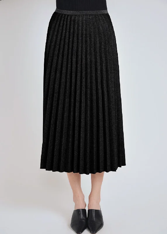 Women's Chic Outerwear Outfit Black Pleated Suede Midi Skirt