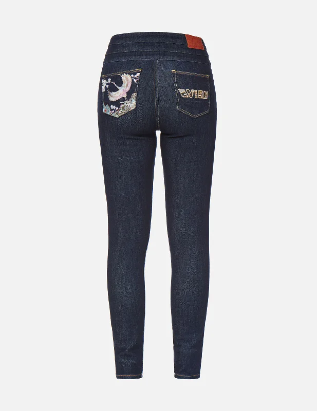 Feminine Dresses for Women in Bold Prints Crane Embroidery and Logo Appliqué Skinny Jeans