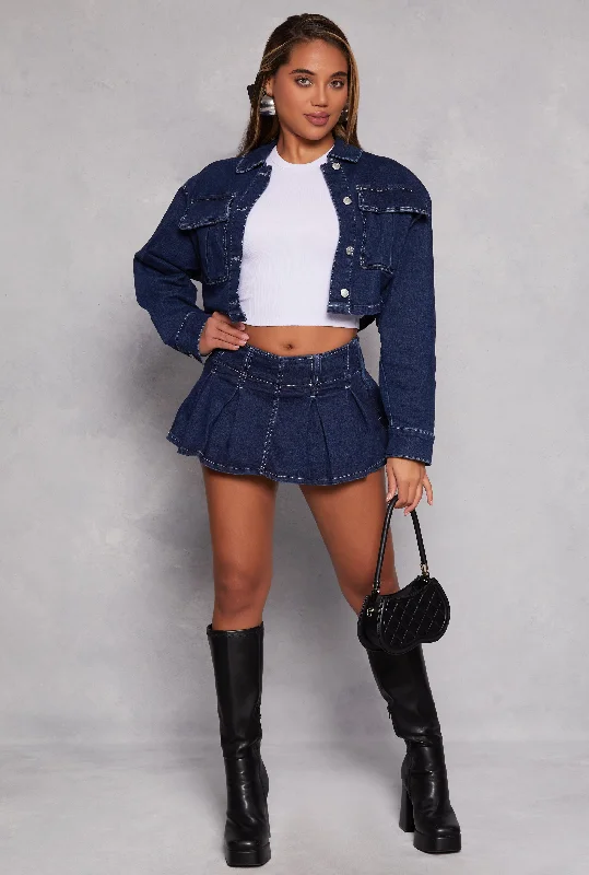 Women's Athleisure Apparel Almost Famous Denim Pleated Mini Skirt