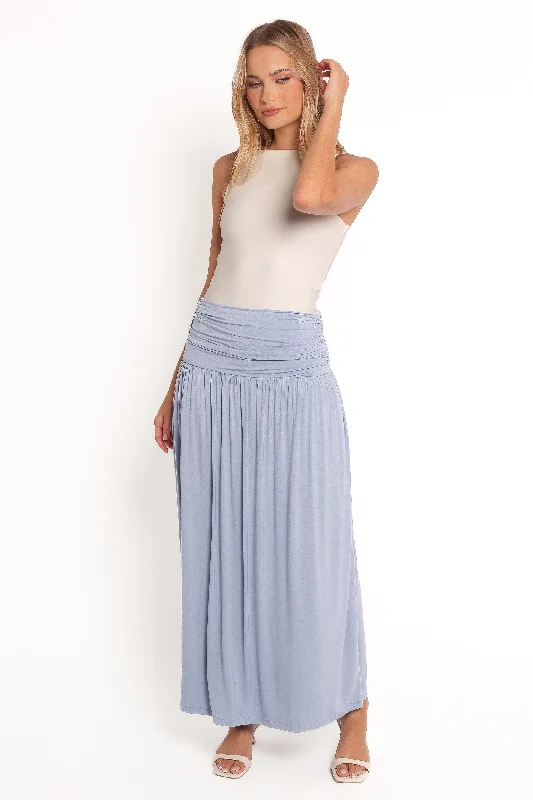 Flash Discount Lavia Ruched Knit Maxi Skirt - Soft Blue