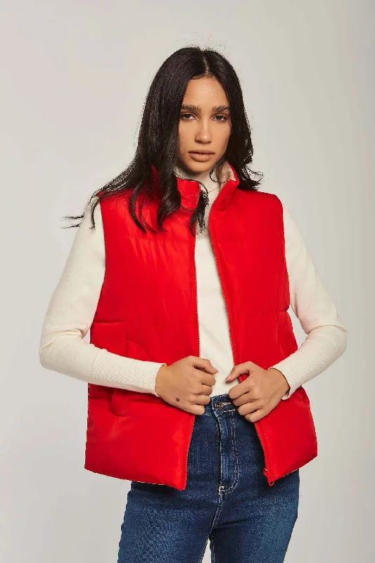 Women's Casual Garments Women Vest Reversible Puffer Red/Beige