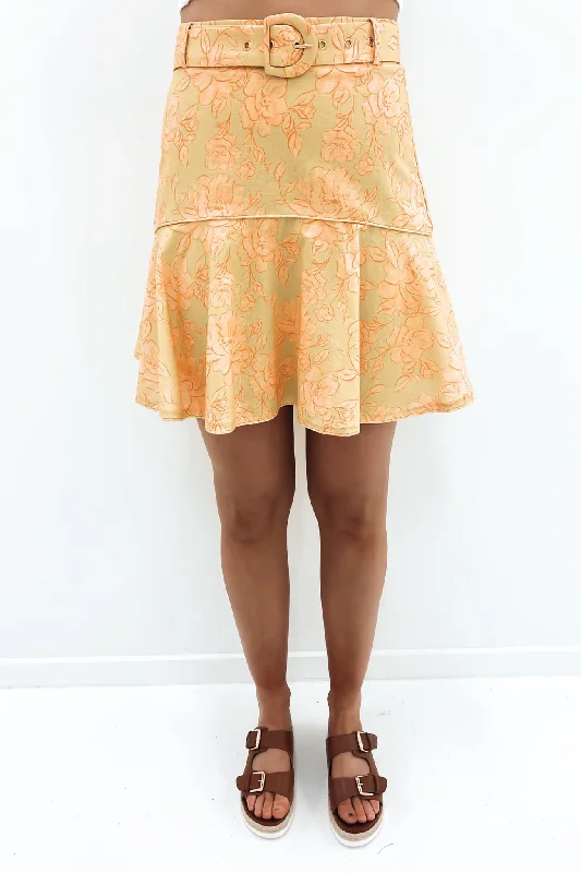 Women's Casual Clothing For Lounging Lily Linen Frill Skirt Sage Orange