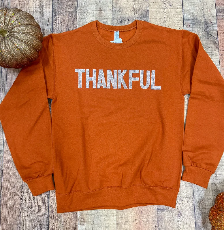 Affordable Luxury Women's Garments Distressed Vintage Thankful Bling Sweater