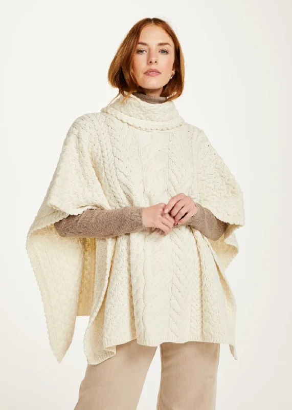 Vintage Women's Fashion Aran Cowl Neck Poncho | Natural