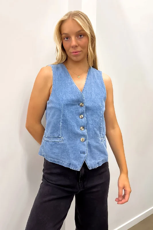 Women's Vacation Garments Danny Denim Vest Light Blue