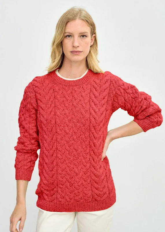 Elegant Clothing For Women Aran Crew Neck Supersoft Sweater | Coral - Clearance