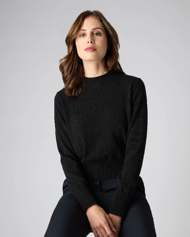 Women's Travel Garments Women's Crop Fitted Cashmere Sweater Black