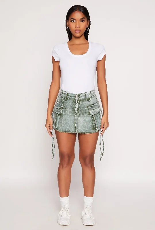 Women's Garments Daisy Acid Wash Denim Mini Cargo Skirt