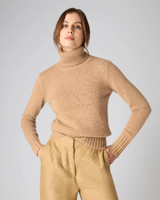 Women's Elegant Garments Women's Chunky Turtle Neck Cashmere Sweater Sahara Brown