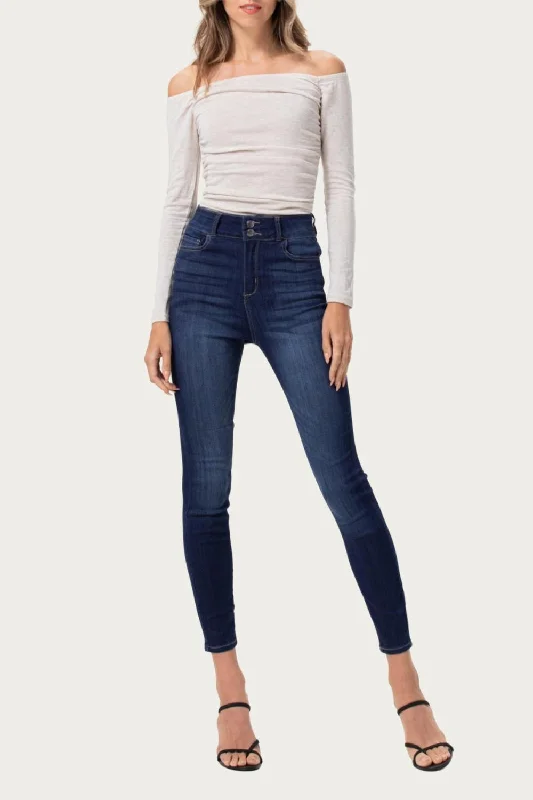 Trendy Athleisure Clothing For Women High-Rise Stretch Skinny Jeans In Dark Denim