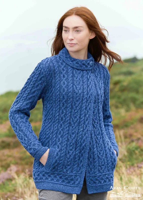 Plus Size Women's Fashion Meath Side Button Aran Cardigan | Blue