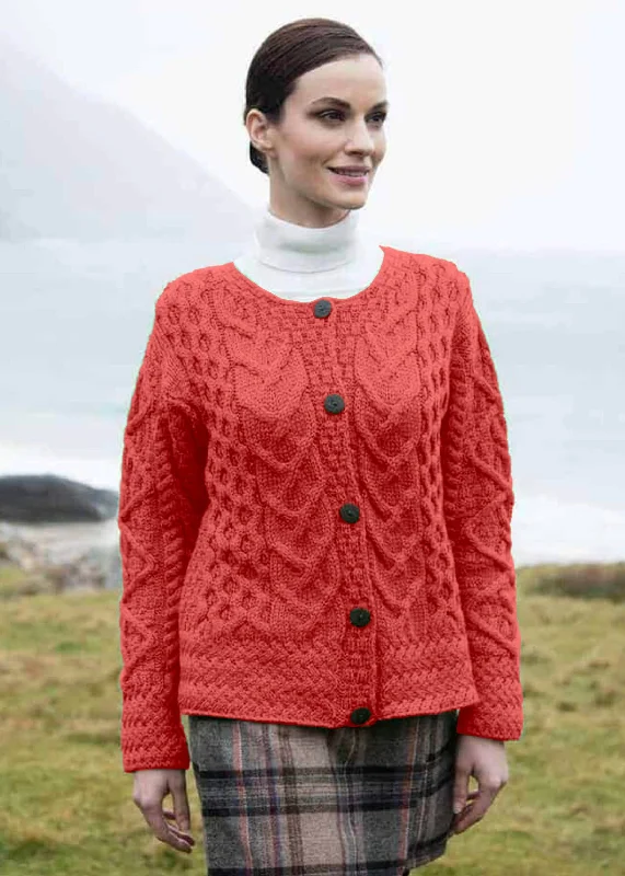 Women's Casual Wear Clothing Aran Cable Knit Cardigan | Coral - Clearance