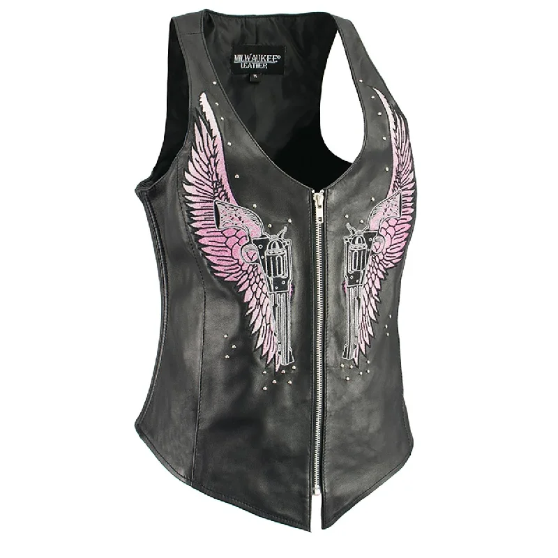 Women's Professional Attire Milwaukee Leather MLL4535 Women's 'Winged Assassin' Black Leather Tank Vest