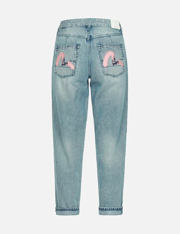 Vintage Clothing For Women Seagull Print and Embroidery Taper-Fit Jeans