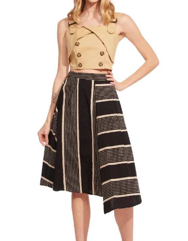 Women's Evening Clothing Stripe Midi Skirt In Black/taupe