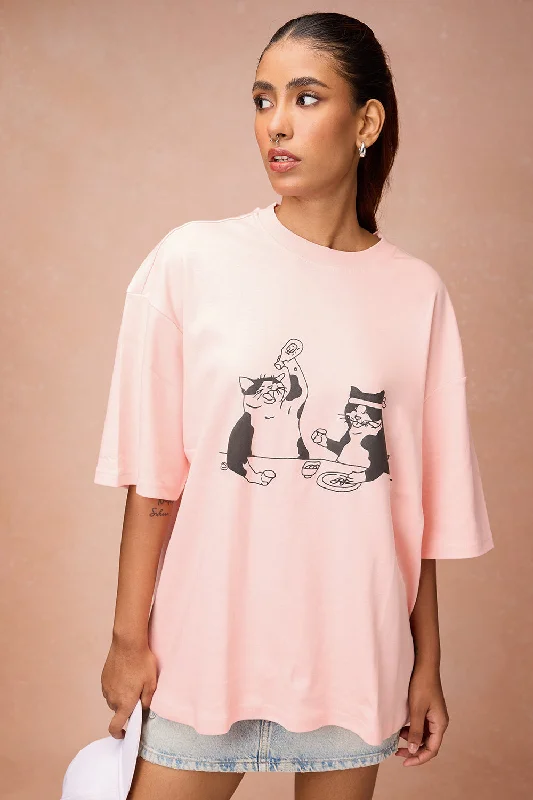 Women's Clothes For Work Events Women's Two Cats Behind Me Pink T-Shirt