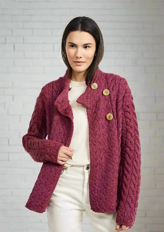 Women's Activewear Outfit Aran 3 Buttons Trellis Cardigan | Raspberry