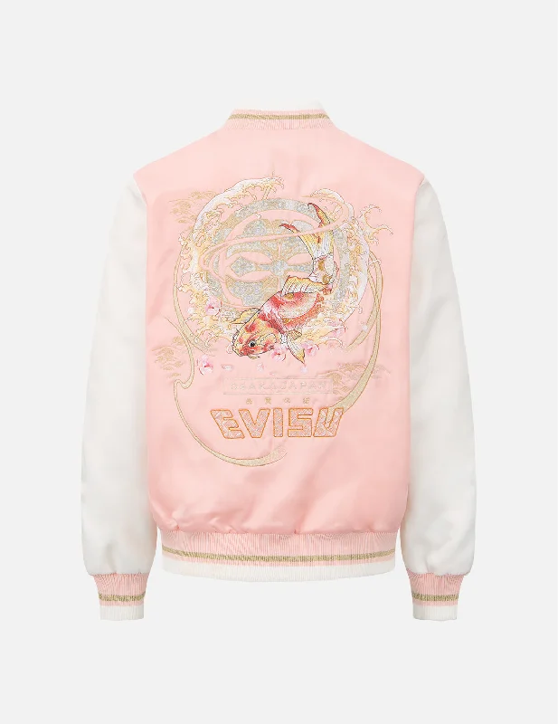 Sustainable Fashion Clothing For Women “Koi Playing in the Waves” and Kamon Embroidery Souvenir Jacket