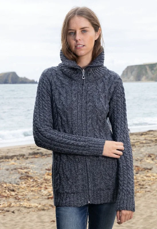 Women's Clothing Brands Aran Claddagh Zip Cardigan | Slate