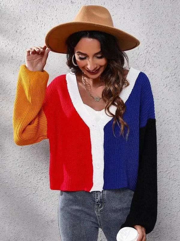 Women's Clothes For Special Occasions Contrast Color Knitted Cardigan Sweater