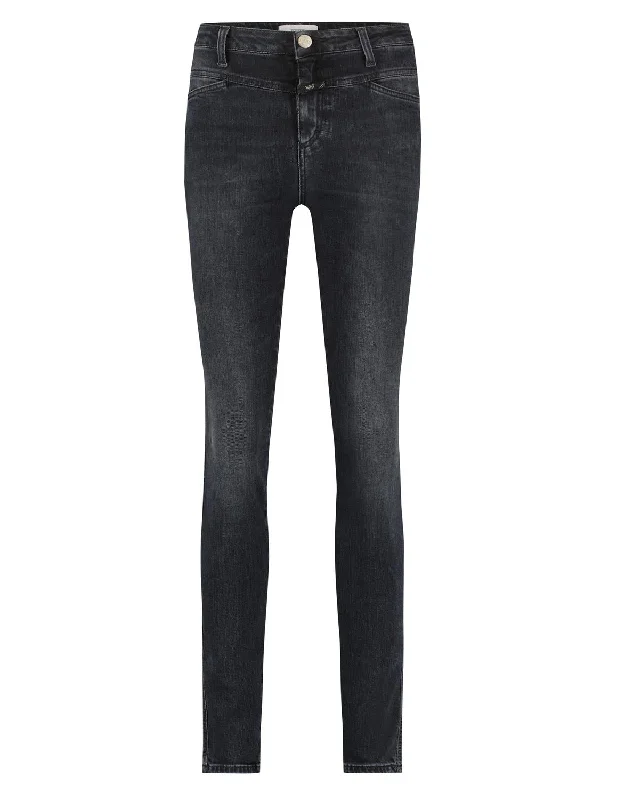 Women's Layered Outfit Skinny Pusher Jeans In Dark Grey