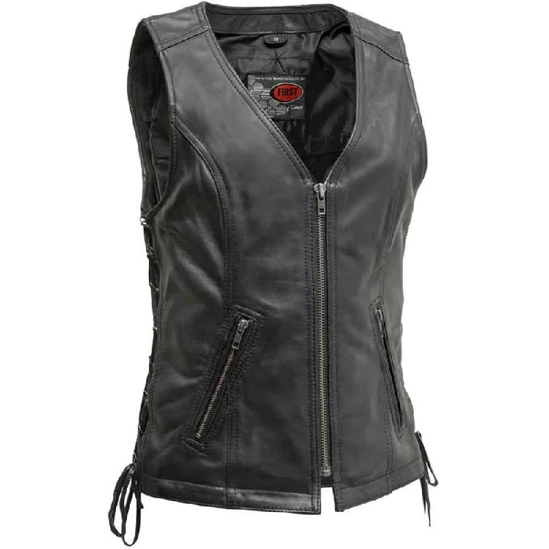 Women's Date Night Outfit First Mfg Womens Cindy Zip Front Leather Motorcycle Vest