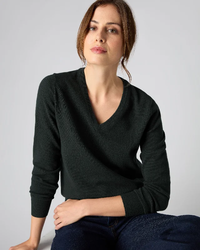 Women's Outerwear Apparel Women's V Neck Cashmere Sweater Dark Green