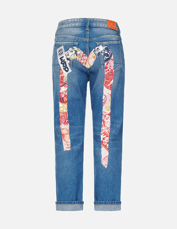 Outlet Clothing Godhead and Festival of Wishes Graphic Daicock Boyfriend Jeans