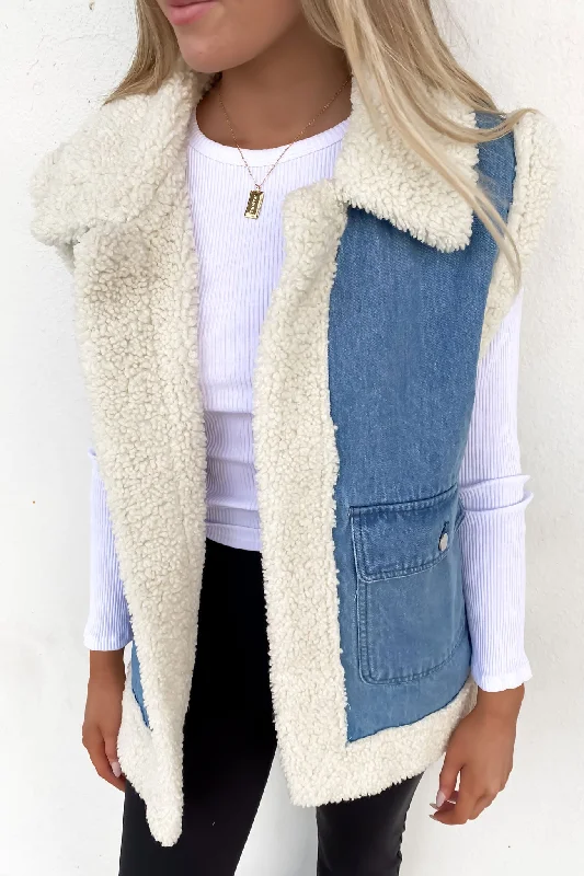 Casual Outfit For Women Izzy Denim Sherpa Vest Blue