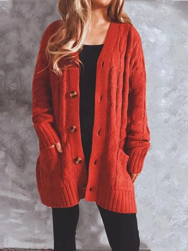 Women's Clothing For Holiday Travel Twist Pocket Long Women Cardigan Sweater