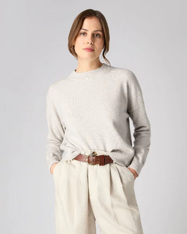 Women's Holiday Attire Women's Relaxed Round Neck Cashmere Sweater Pebble Grey