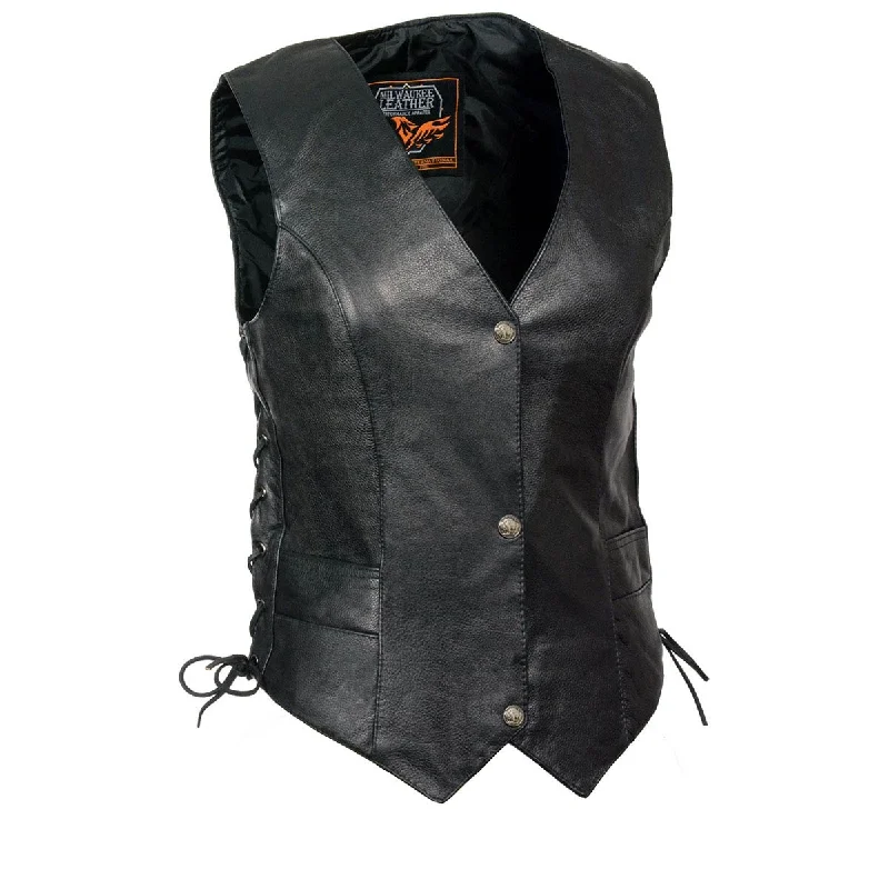 Effortless Chic for Women Milwaukee Leather ‘XS1254’ Women's Classic Black 'Buffalo Snap Buttons' Side Lace Leather Vest