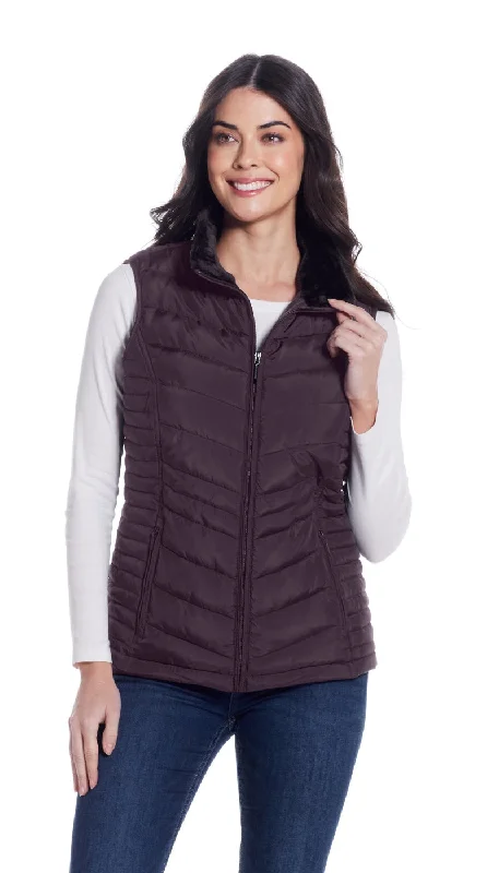 Women Clothes QUILTED PUFFER VEST WITH PLUSH LINING