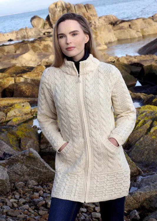 Woman Clothing Cork Long Zip Aran Coat | Natural - Clearance