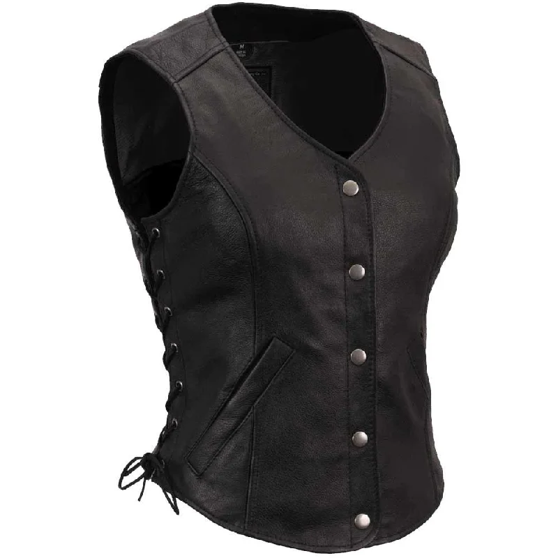 Women's Relaxed Outfit First Mfg Womens Honey B Side Lace Classic Leather Motorcycle Vest