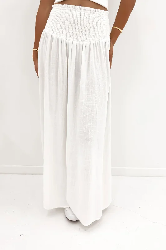 Women's Night-Out Outfit Luxe Linen Shired Maxi Skirt Vintage White