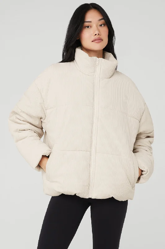 Women's Effortless Casual Outfit Corduroy Stage Puffer - Bone