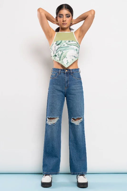 Comfortable Lounge Clothing Ripped Wide Leg Jeans