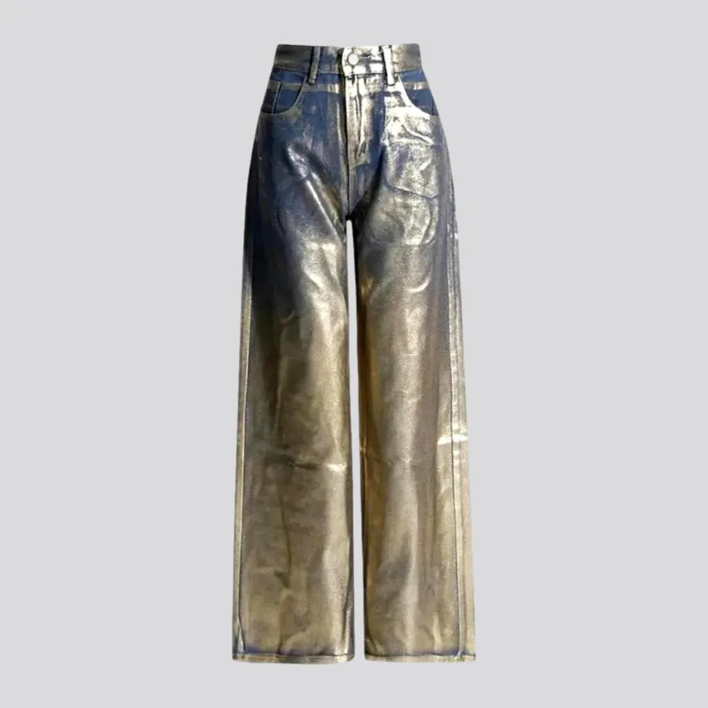 Women Clothes Fashionable coated metallic gold women's jeans