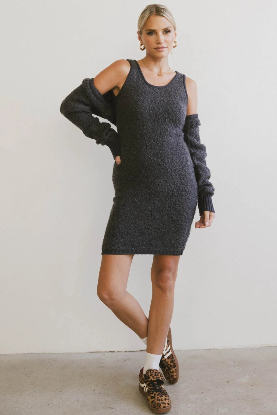 Stylish And Comfortable Clothing For Women Vale Textured Knit Mini Dress in Charcoal