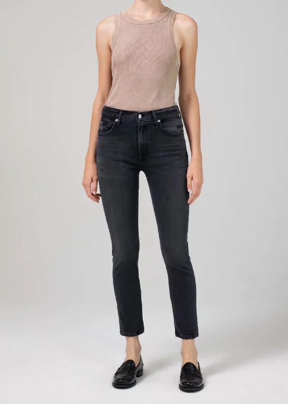 Women's Sporty Clothes Ella Mid Rise Slim Crop Jean In Organic Film Noir