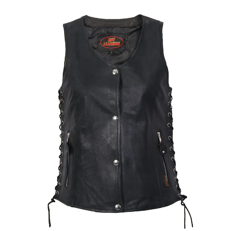 Charming Women's Outfit For Special Occasions Hot Leathers VSL1010 Ladies Black Lambskin Side Lace Vest